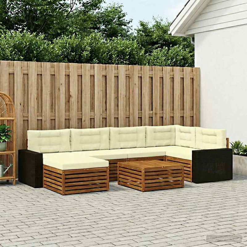Set de canapele de exterior 7 buc. Natural și Crem