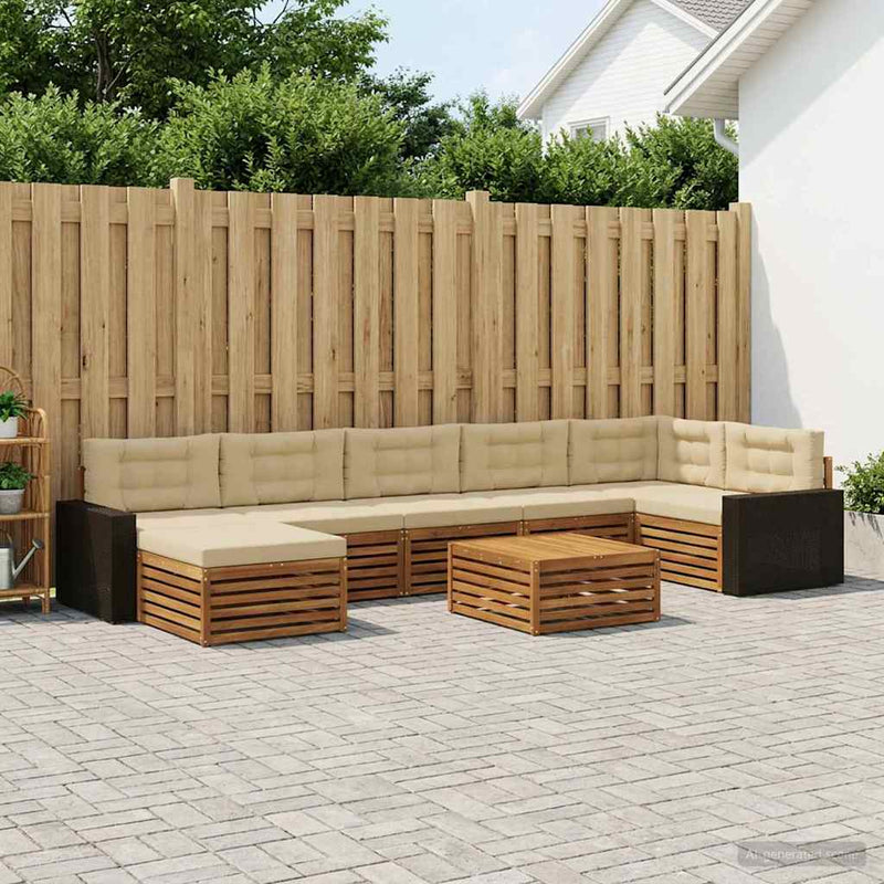 Set de canapele de exterior 8 buc. Natural și Bej