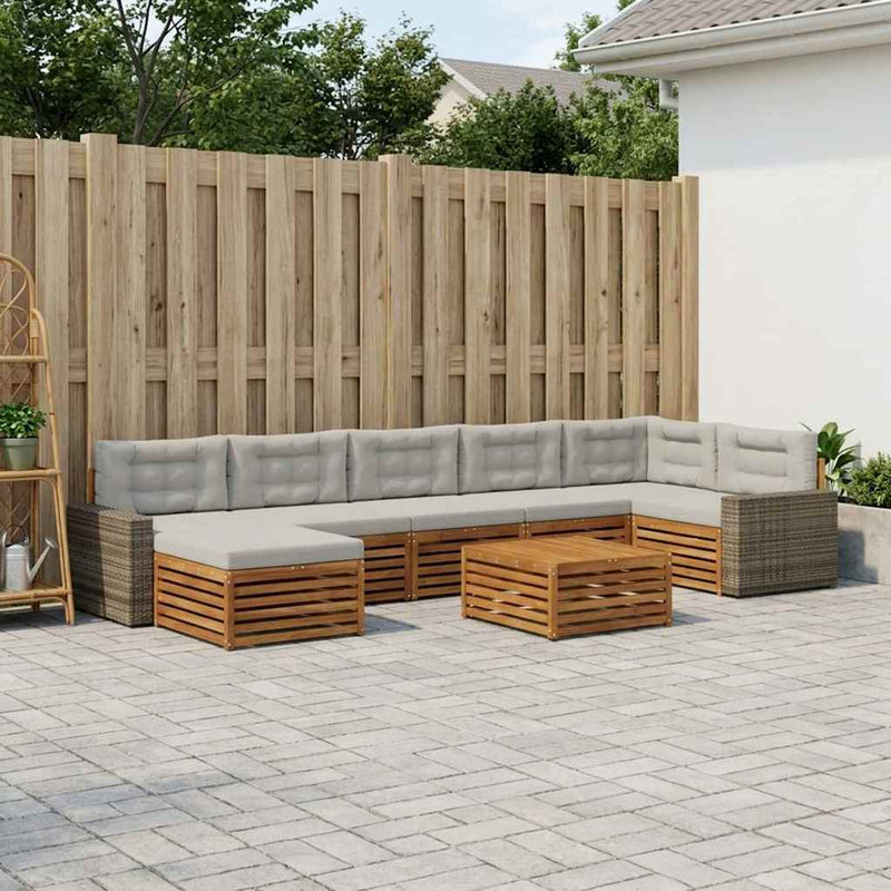 Set de canapele de exterior 8 buc. Natural și gri deschis