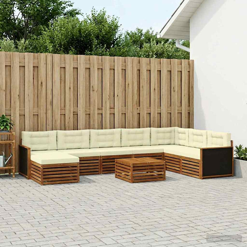 Set de canapele de exterior 9 buc. Natural și Crem