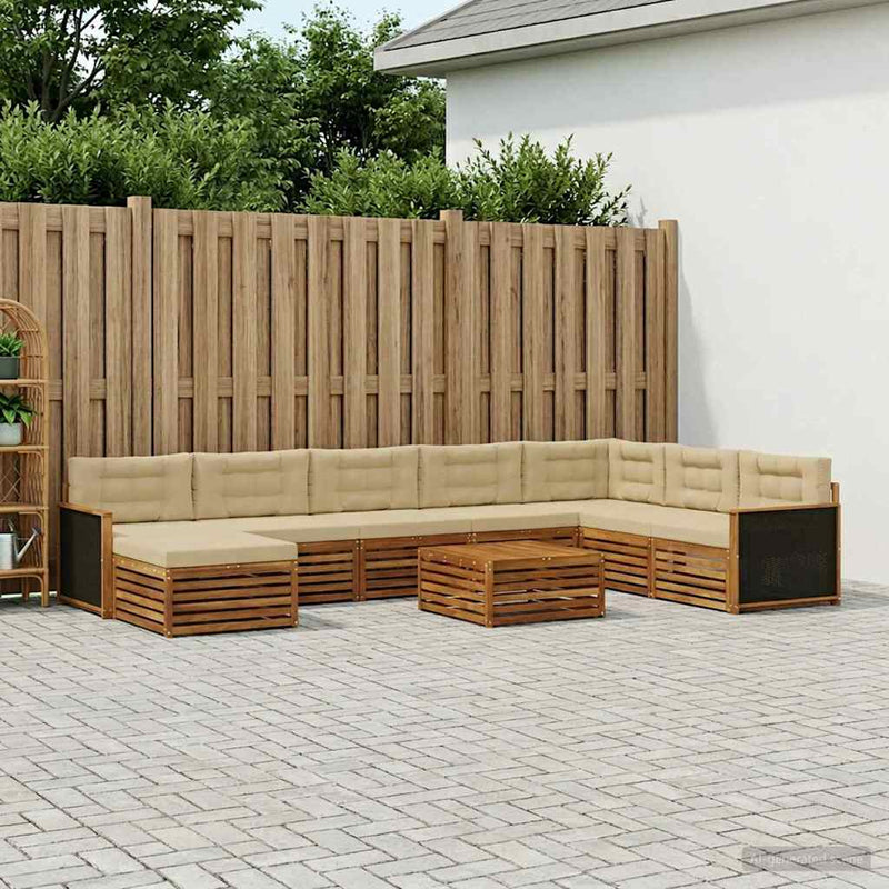 Set de canapele de exterior 9 buc. Natural și Bej