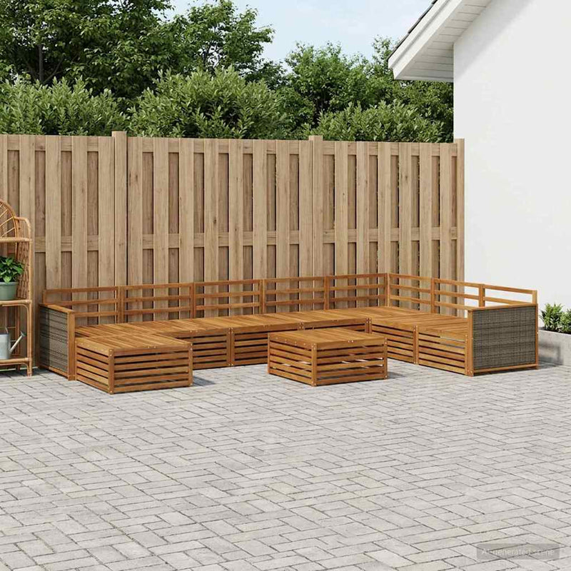 Set de canapele de exterior 9 buc. natural Lemn Solid de Acacia