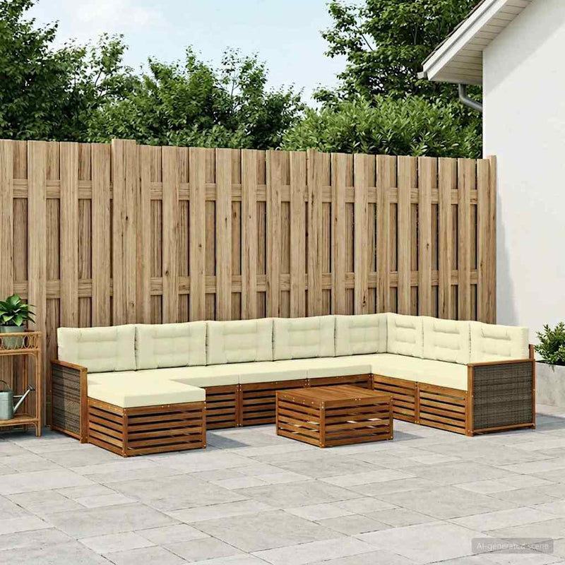 Set de canapele de exterior 9 buc. Natural și Crem