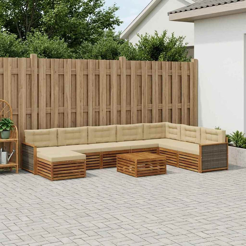Set de canapele de exterior 9 buc. Natural și Bej