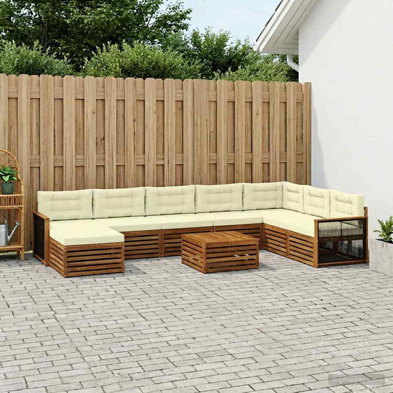 Set de canapele de exterior 9 buc. Natural și Crem