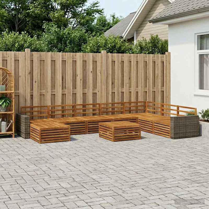 Set de canapele de exterior 9 buc. natural Lemn Solid de Acacia
