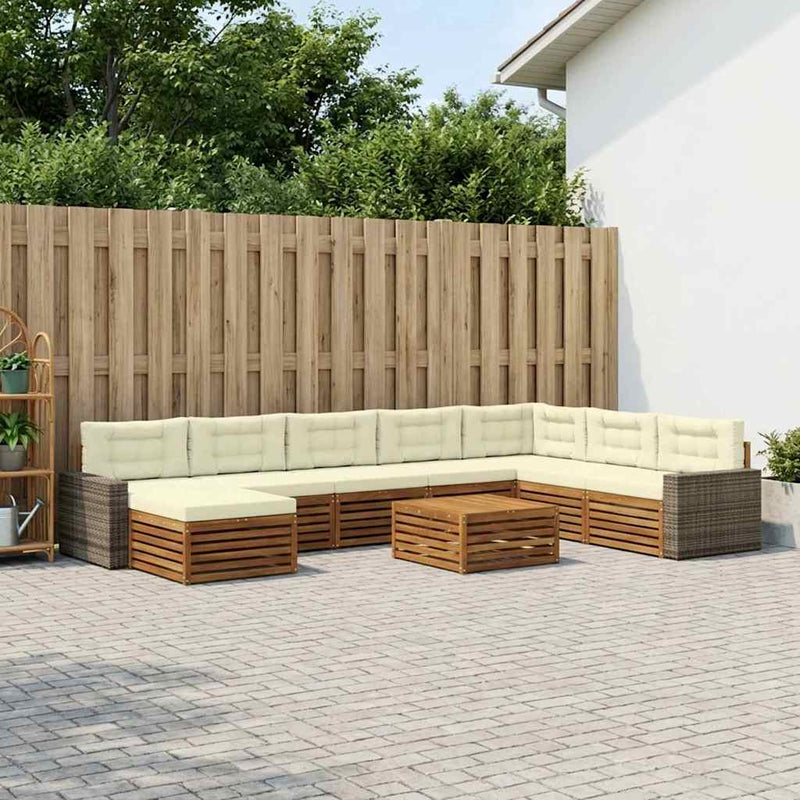 Set de canapele de exterior 9 buc. Natural și Crem