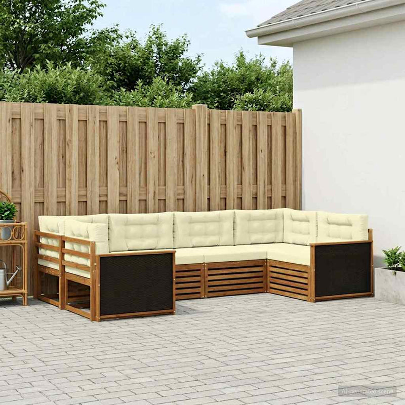Set de canapele de exterior 6 buc. Natural și Crem
