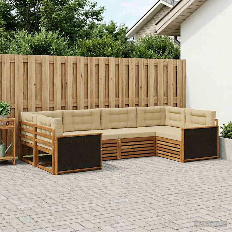 Set de canapele de exterior 6 buc. Natural și Bej