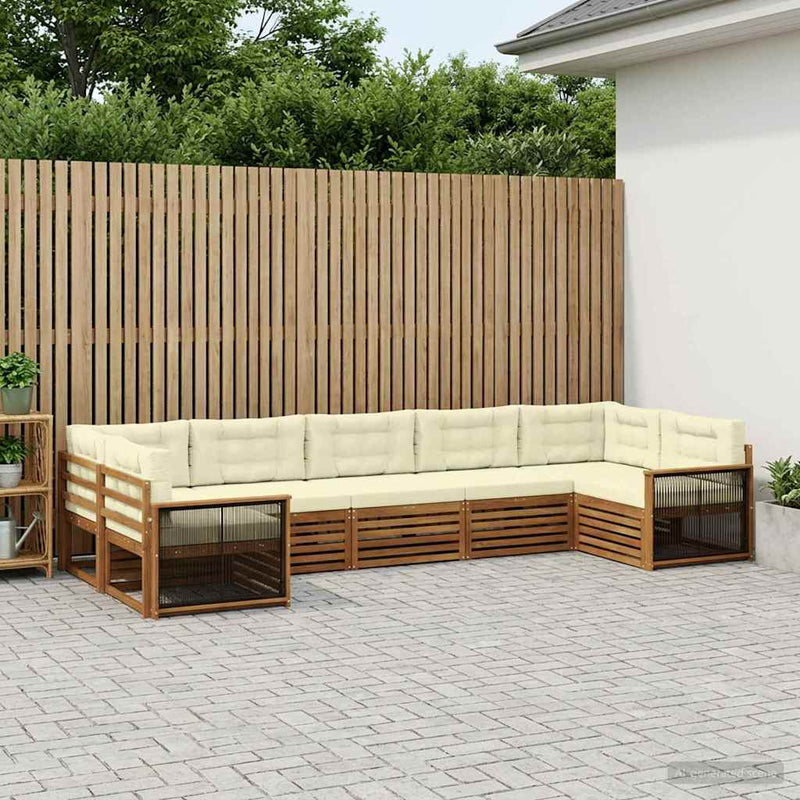 Set de canapele de exterior 7 buc. Natural și Crem