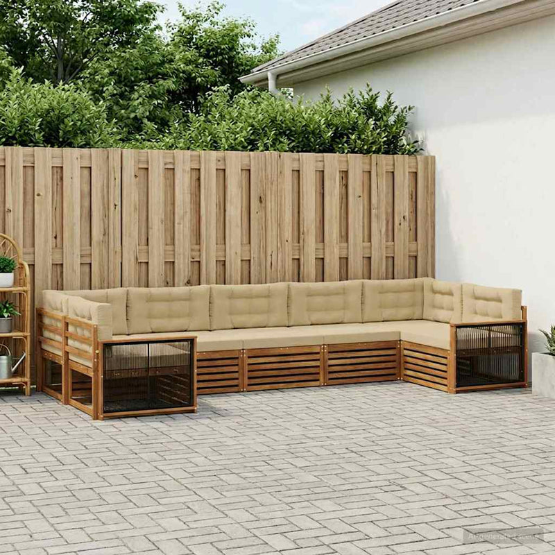Set de canapele de exterior 7 buc. Natural și Bej