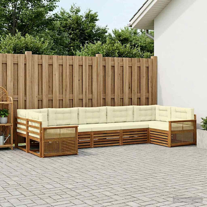 Set de canapele de exterior 7 buc. Natural și Crem