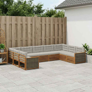 Set de canapele de exterior 9 buc. Natural și gri deschis