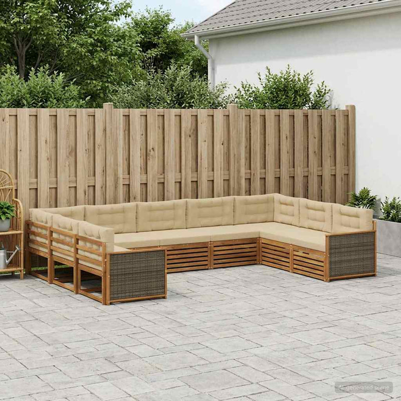 Set de canapele de exterior 9 buc. Natural și Bej