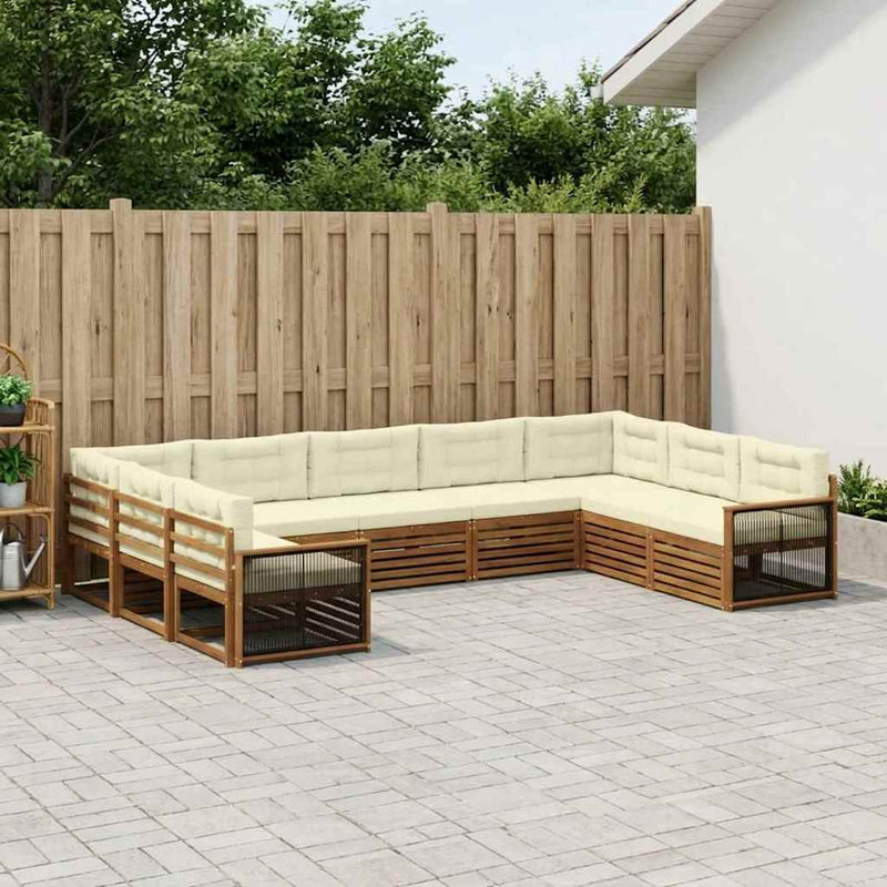 Set de canapele de exterior 9 buc. Natural și Crem