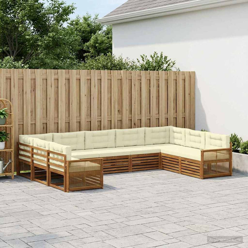 Set de canapele de exterior 9 buc. Natural și Crem