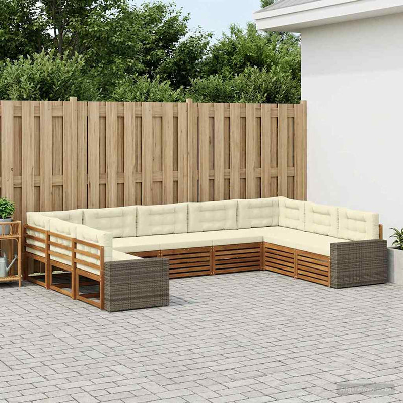 Set de canapele de exterior 9 buc. Natural și Crem