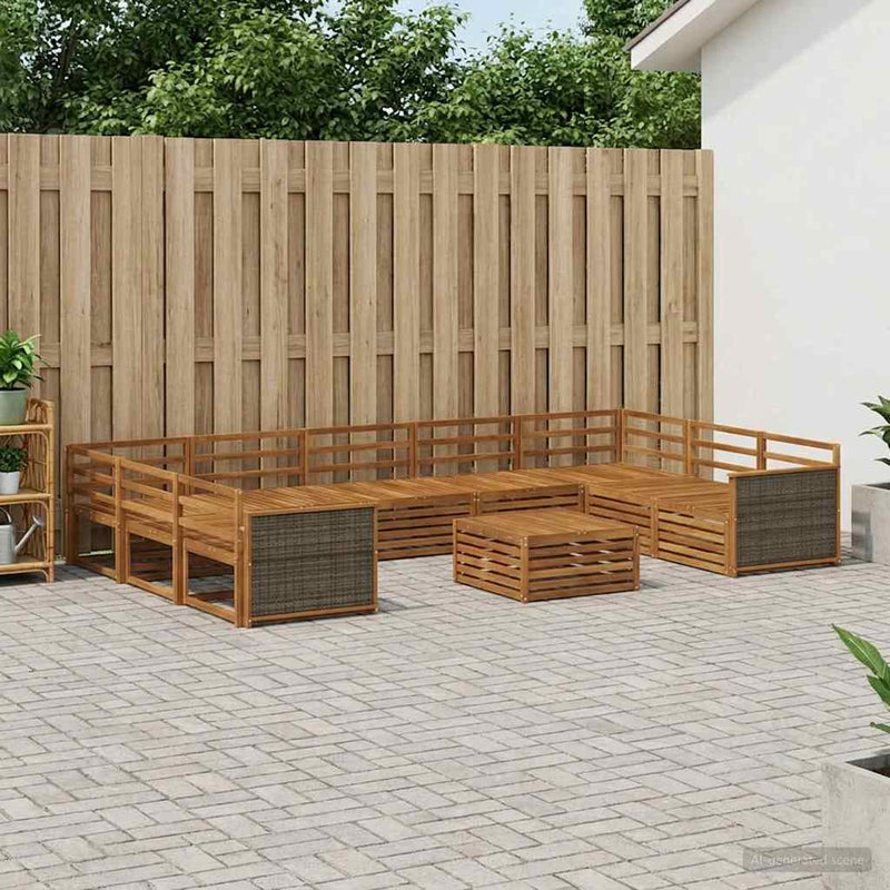 Set de canapele de exterior 10 buc. natural