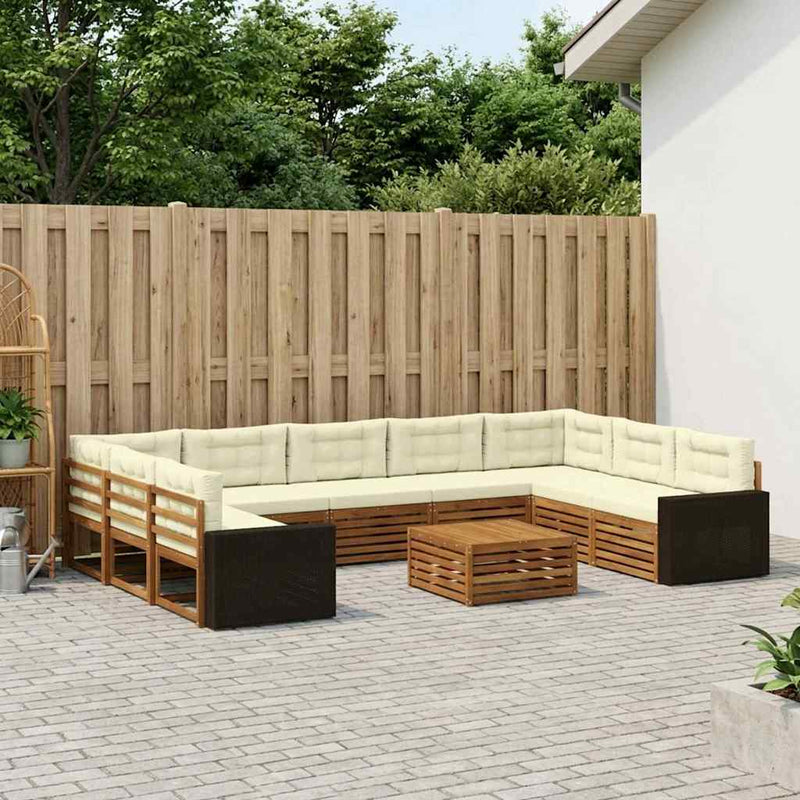 Set de canapele de exterior 10 buc. Natural și Crem