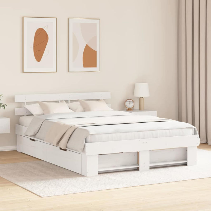 Cadru de pat cu headboard Alb 140 x 200 cm Lemn de pin masiv
