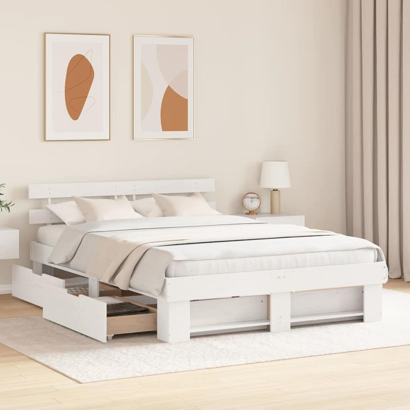 Cadru de pat cu headboard Alb 140 x 200 cm Lemn de pin masiv