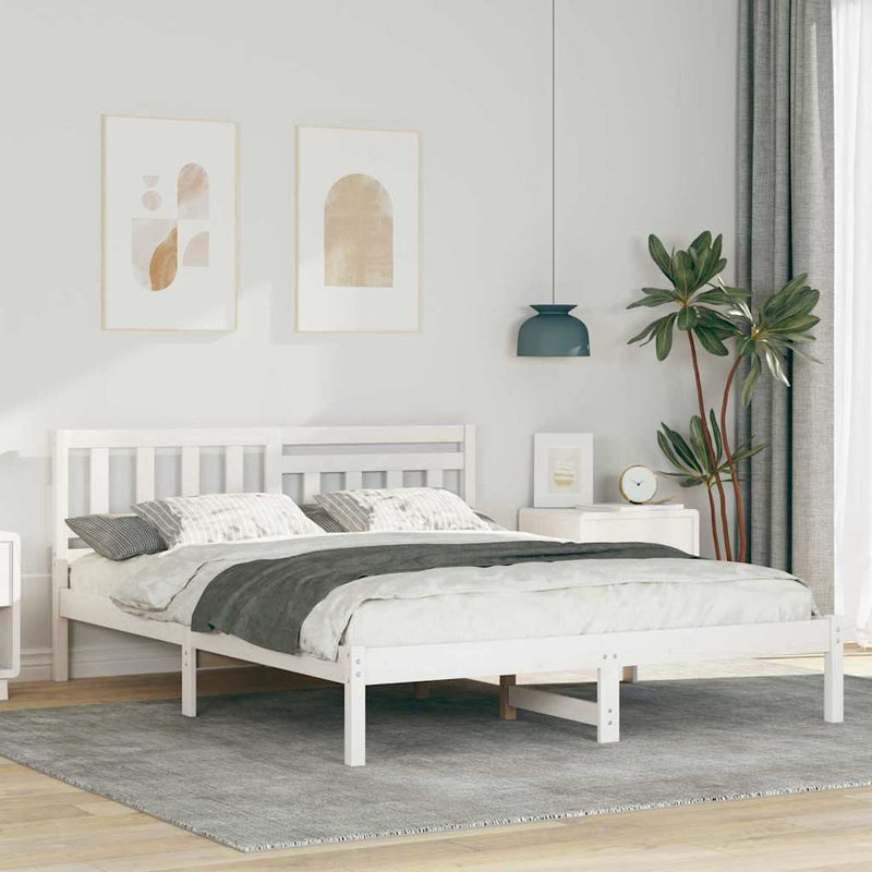 Cadru de pat cu headboard Alb 160 x 200 cm Lemn de pin masiv