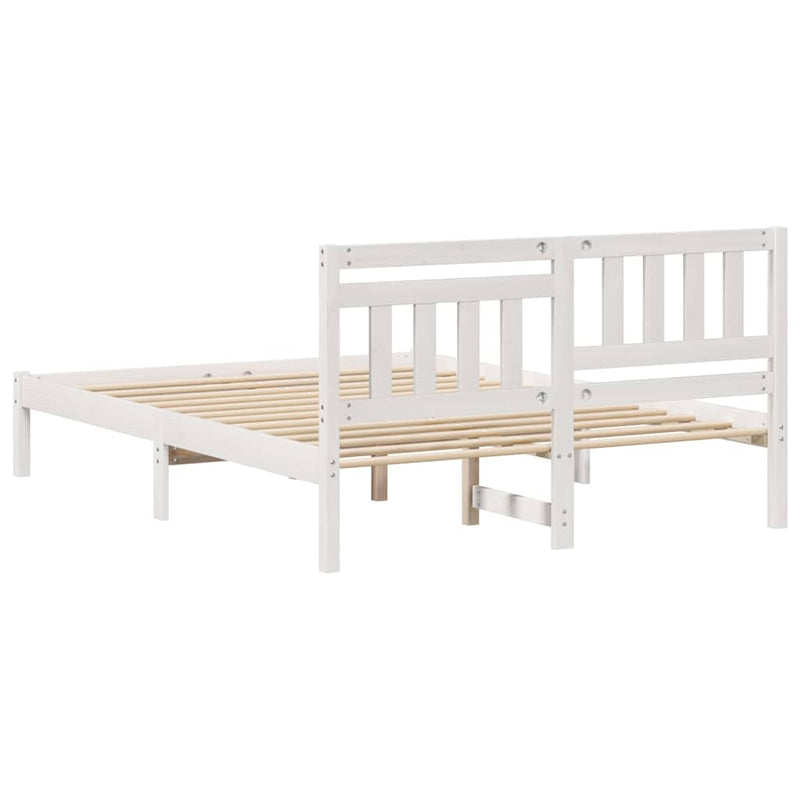 Cadru de pat cu headboard Alb 135 x 190 cm Lemn de pin masiv