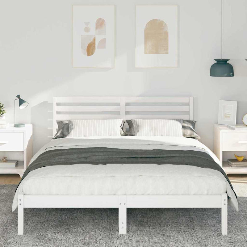Cadru de pat cu headboard Alb 150 x 200 cm Lemn de pin masiv