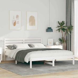 Cadru de pat cu headboard Alb 140 x 200 cm Lemn de pin masiv
