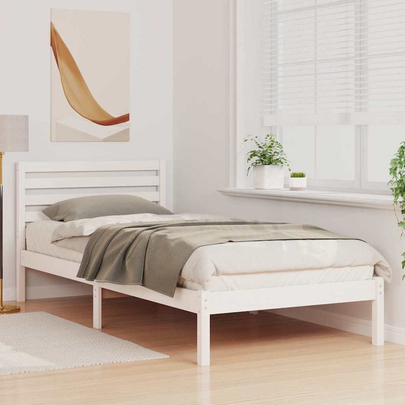 Cadru de pat cu headboard Alb 100 x 220 cm Lemn de pin masiv