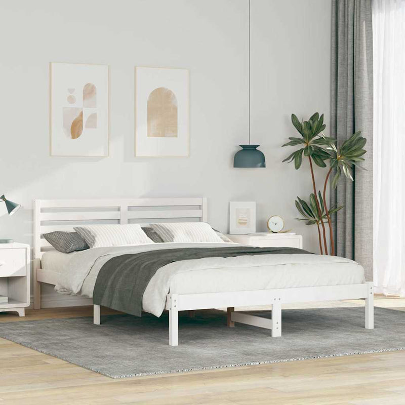 Cadru de pat cu headboard Alb 140 x 220 cm Lemn de pin masiv