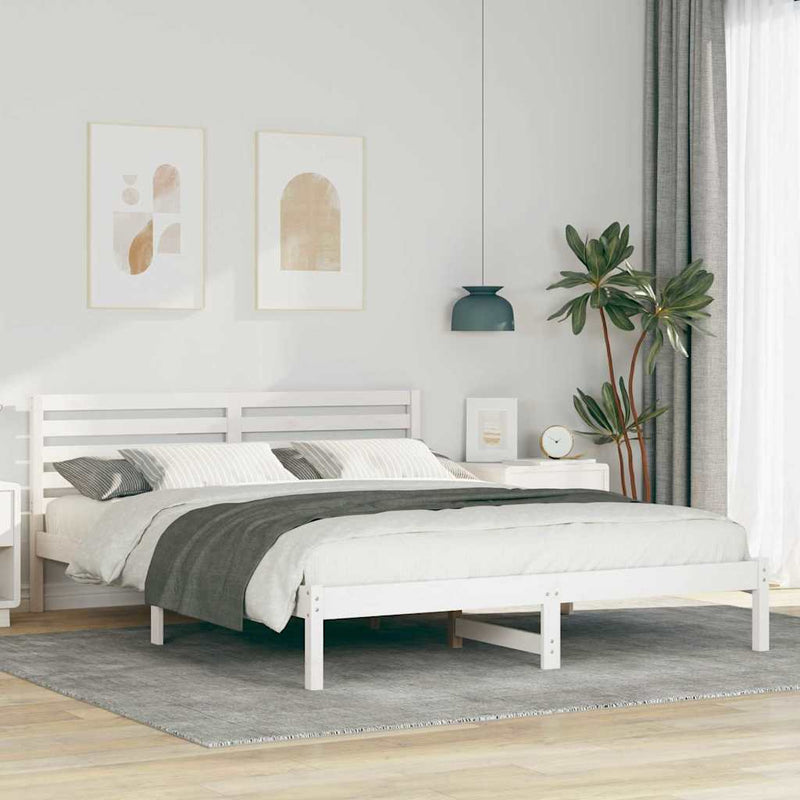 Cadru de pat cu headboard Alb 160 x 220 cm Lemn de pin masiv