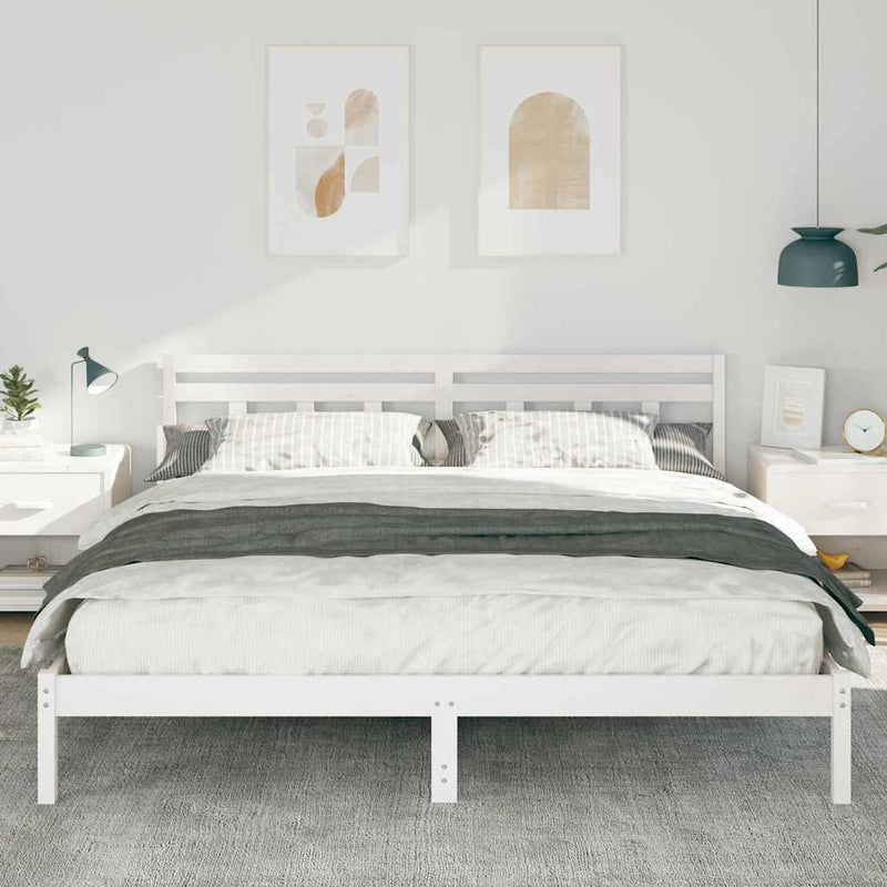 Cadru de pat cu headboard Alb Lemn masiv de pin