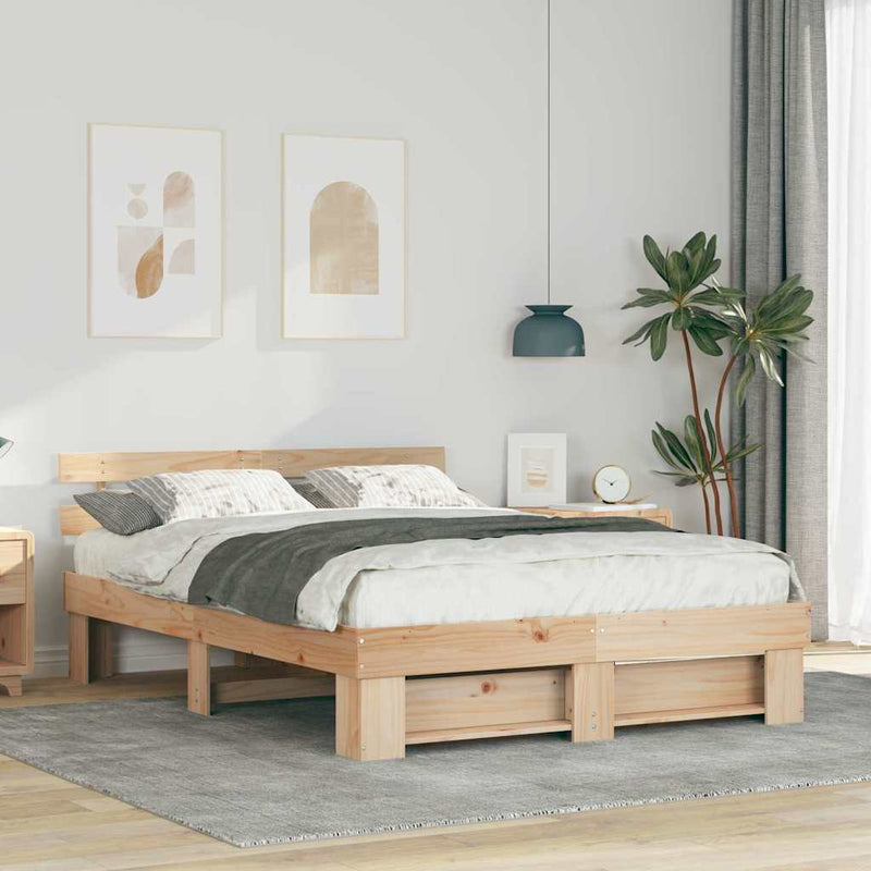 Cadru de pat cu headboard Maro 150 x 200 cm Lemn de pin masiv