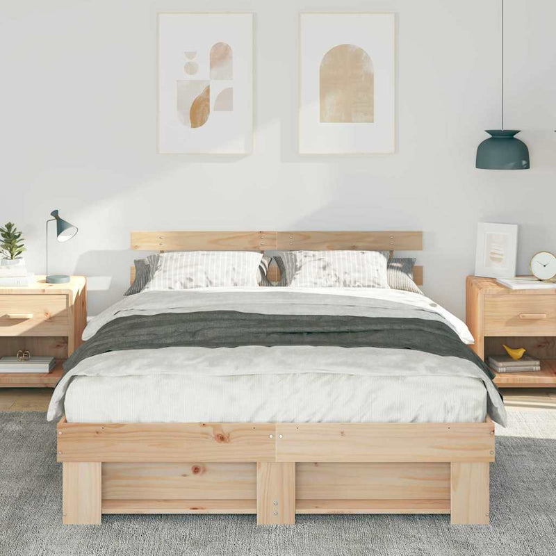 Cadru de pat cu headboard Maro 150 x 200 cm Lemn de pin masiv