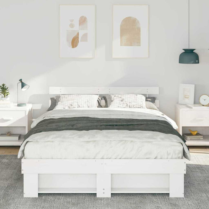 Cadru de pat cu headboard Alb 150 x 200 cm Lemn de pin masiv