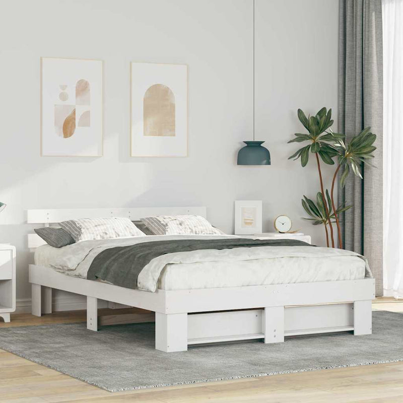 Cadru de pat cu headboard Alb 140 x 200 cm Lemn de pin masiv