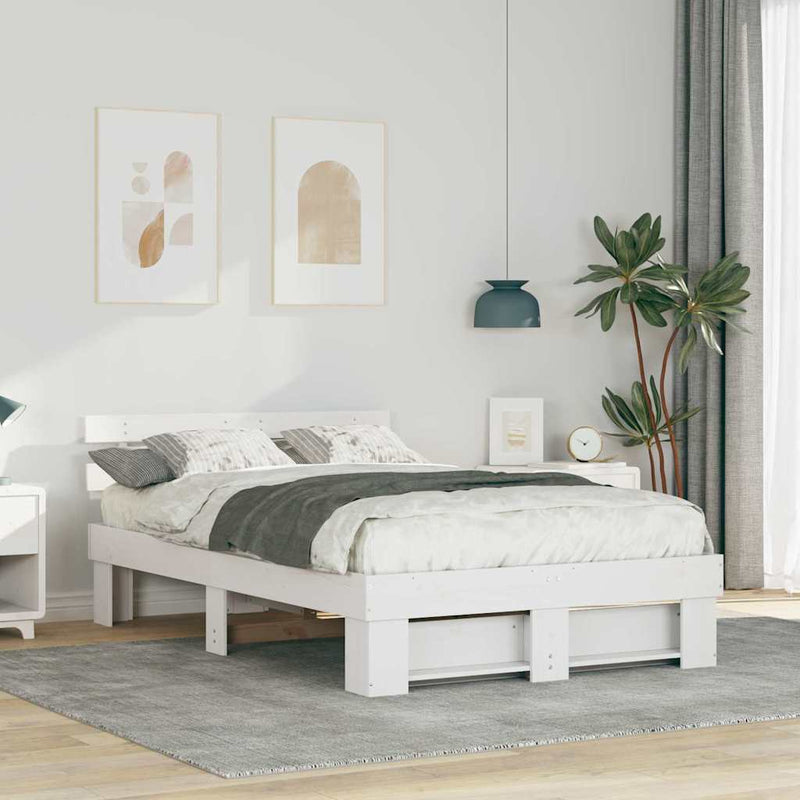 Cadru de pat cu headboard Alb 120 x 200 cm Lemn de pin masiv