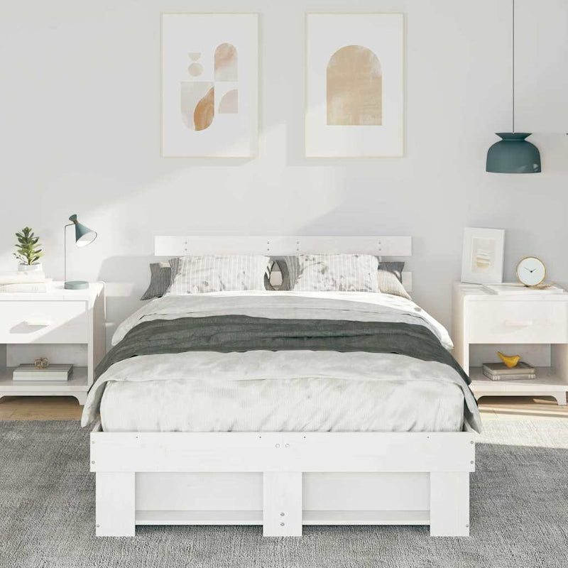 Cadru de pat cu headboard Alb 135 x 190 cm Lemn de pin masiv