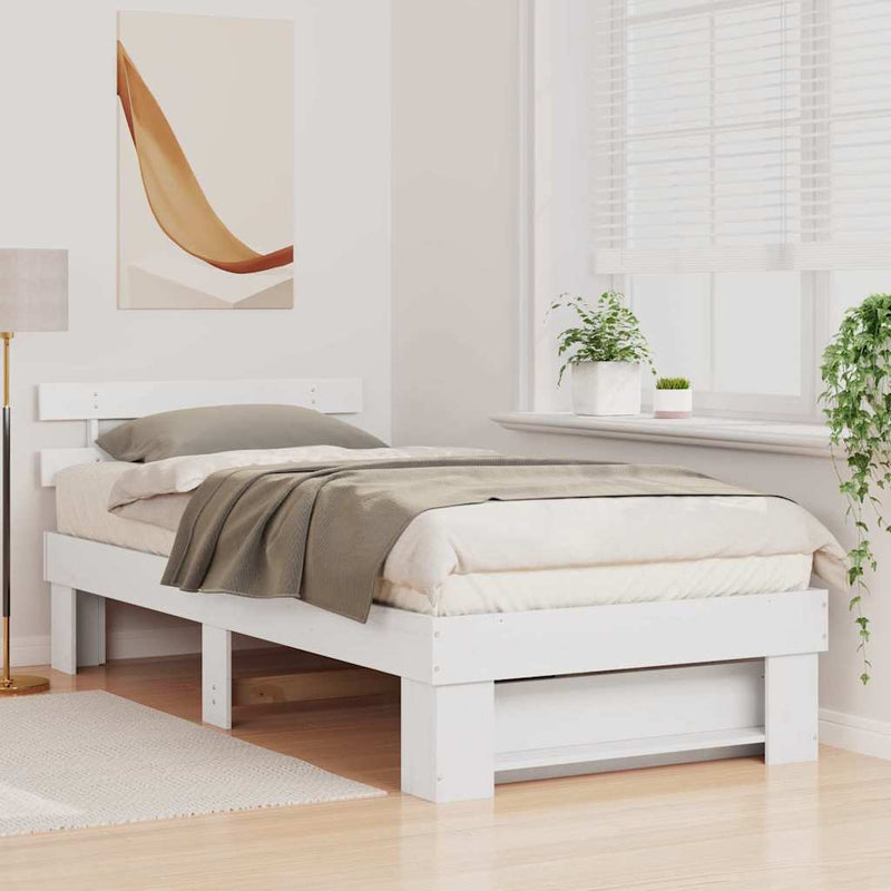 Cadru de pat cu headboard Alb 100 x 200 cm Lemn de pin masiv