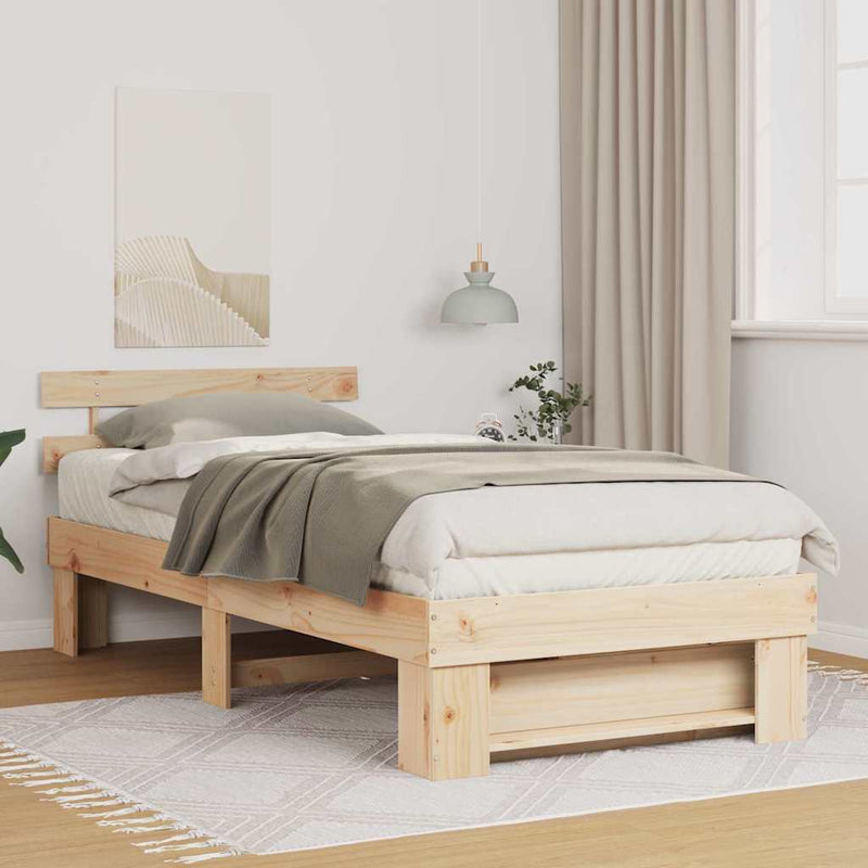 Cadru de pat cu headboard Maro 75 x 190 cm Lemn de pin masiv