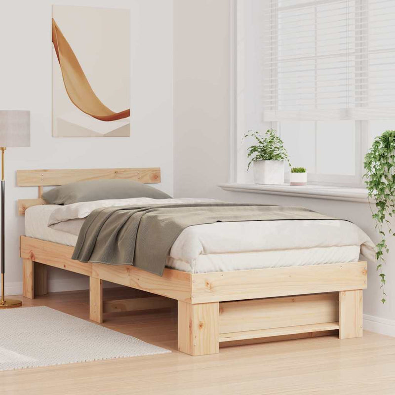 Cadru de pat cu headboard Maro 75 x 190 cm Lemn de pin masiv