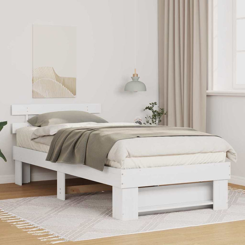 Cadru de pat cu headboard Alb 75 x 190 cm Lemn de pin masiv