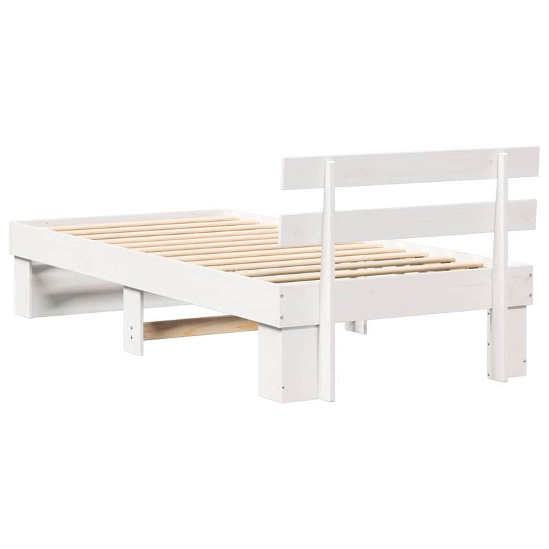 Cadru de pat cu headboard Alb 75 x 190 cm Lemn de pin masiv