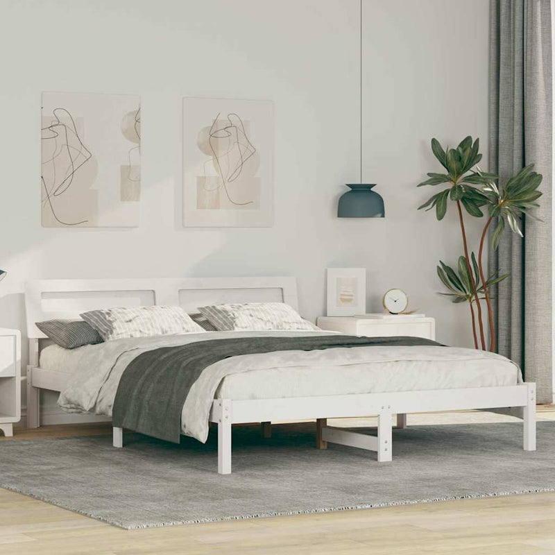 Cadru de pat cu headboard Alb 160 x 200 cm Lemn de pin masiv