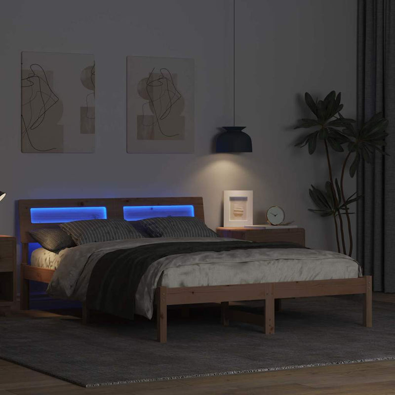 Cadru de pat cu headboard Maro 135 x 190 cm Lemn de pin masiv