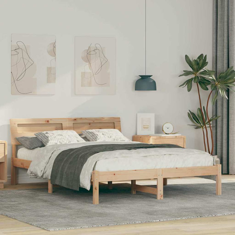 Cadru de pat cu headboard Maro 135 x 190 cm Lemn de pin masiv