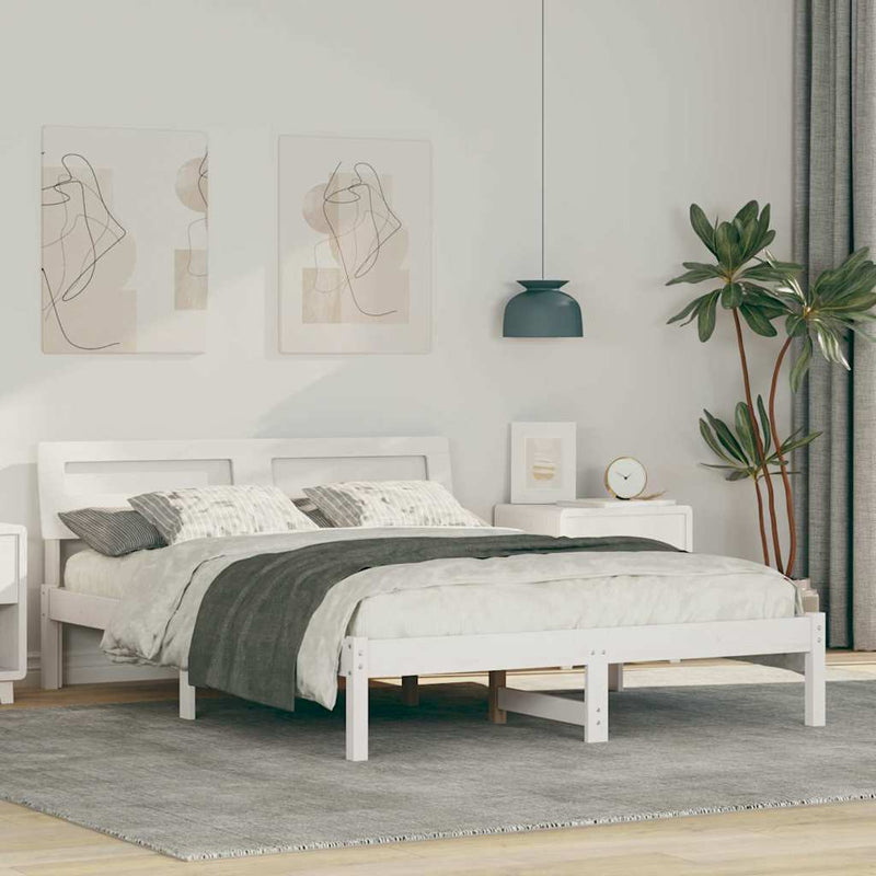 Cadru de pat cu headboard Alb 120 x 190 cm Lemn de pin masiv