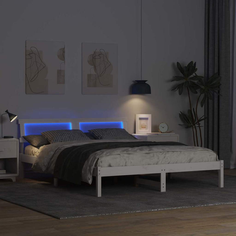 Cadru de pat cu headboard Alb 150 x 200 cm Lemn de pin masiv