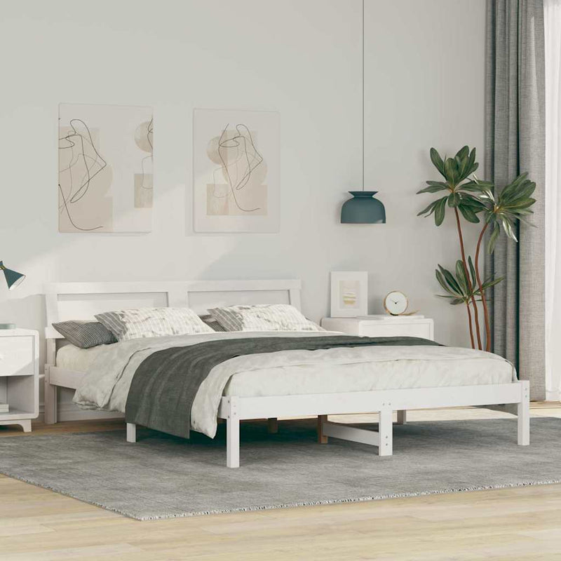 Cadru de pat cu headboard Alb 140 x 200 cm Lemn de pin masiv